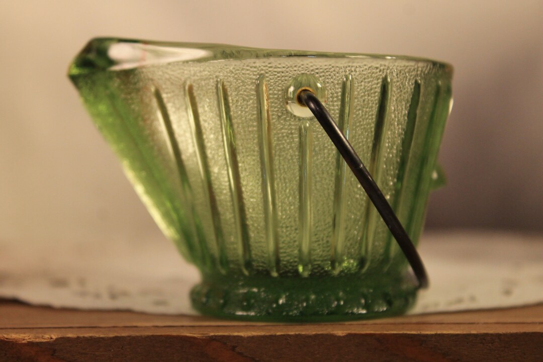 Coal Bucket Ashtray Vintage Green Federal Glass 2 Etsy