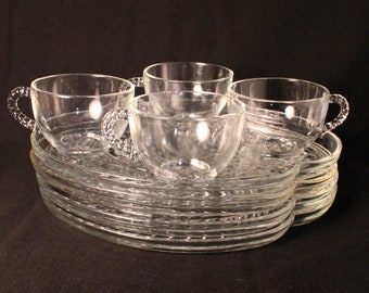 Vintage Snack Set Federal Glass USA 8 Piece Set, Trays/Cups "Homestead" pattern