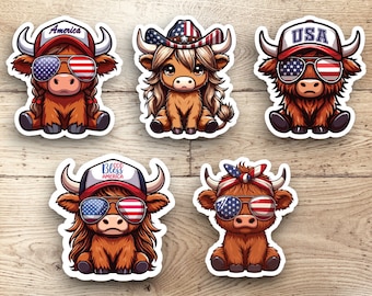 Patriotic Highland Cow Sticker Bundle