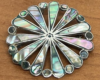 Vintage TAXCO Sterling Silver & Abalone Shell Inlay Pin Brooch or Necklace Pendant