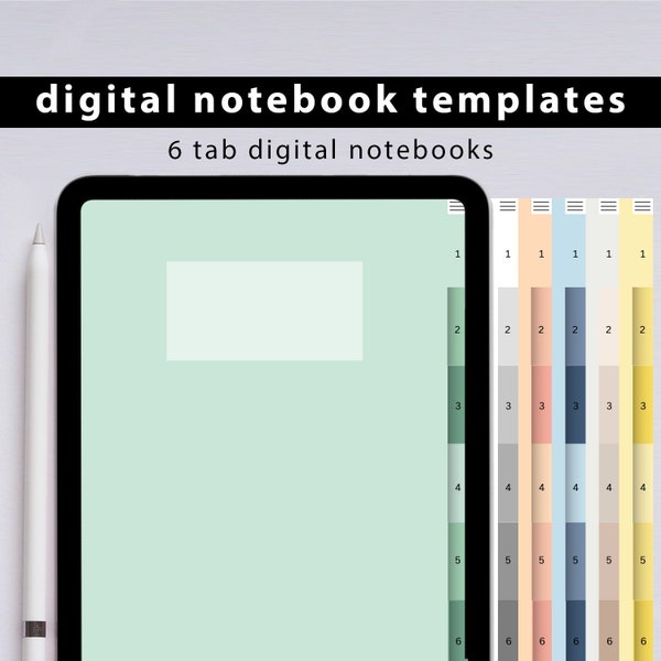 digital 6 tab linked notebook templates – 1500+ digital paper templates