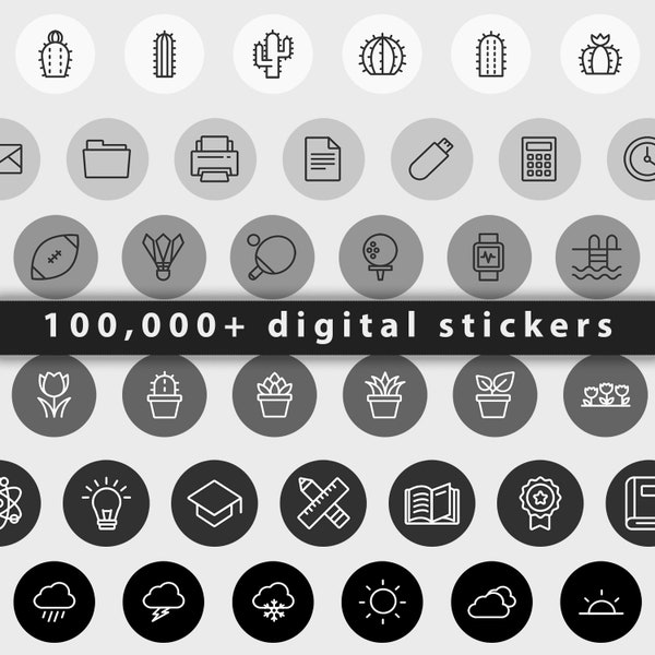 digital sticker pack – 100,000+ gray digital downloads | goodnote sticker | dark mode