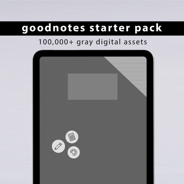 mega bundle – 100,000+ gray digital downloads of covers, papers and stickers | goodnotes pack | dark mode