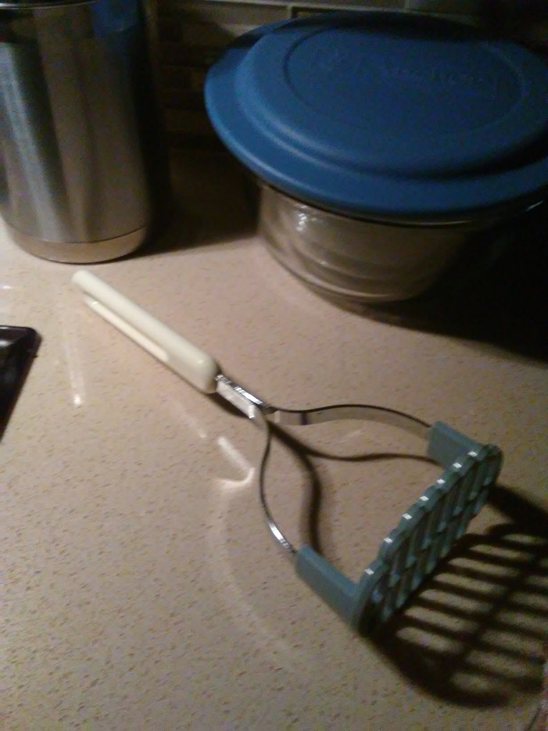 Blue Grey with White with Handle Stainless Steel Gadget BONNY Potatoe Masher Etsys Vintage Kitchen