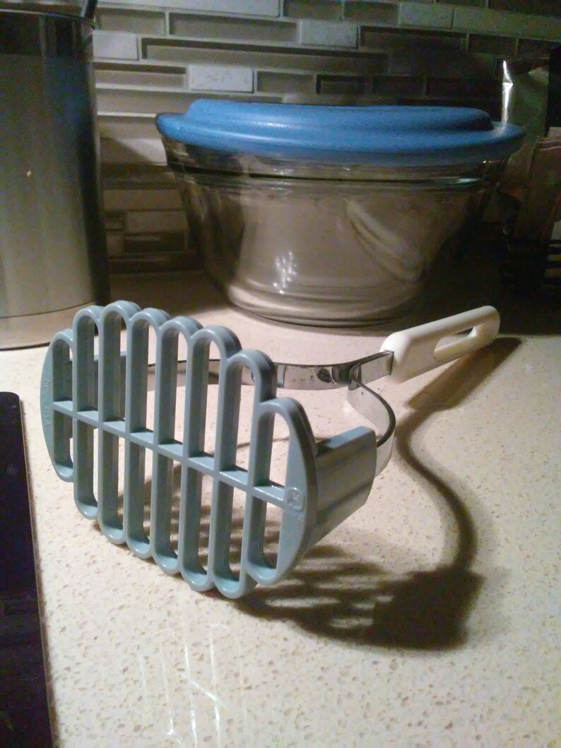 Blue Grey with White with Handle Stainless Steel Gadget BONNY Potatoe Masher Etsys Vintage Kitchen