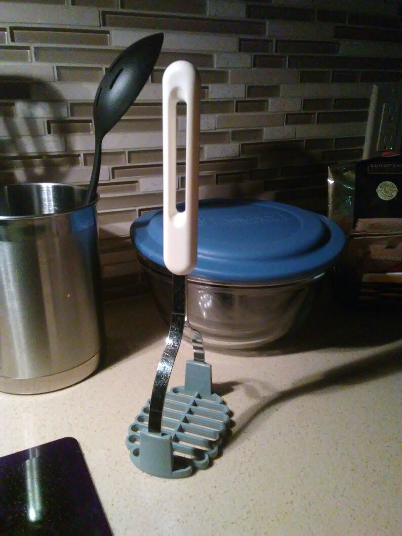 Blue Grey with White with Handle Stainless Steel Gadget BONNY Potatoe Masher Etsys Vintage Kitchen