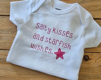 Salty Kisses Starfish Wishes Baby Clothes, Nautical Gift, Pregnancy Announcement