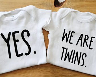 Yes We Are Twins Baby Clothes: Funny Twin Bodysuit Set, Pregnancy Announcement