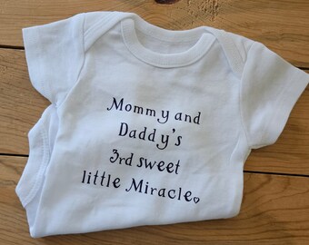 Mommy and Daddy's Miracle Baby Clothes, 3rd Baby Pregnancy Announcement, Adoption Baby, IVF Baby Gift, Pregnancy Announcement, 3rd Baby Gift