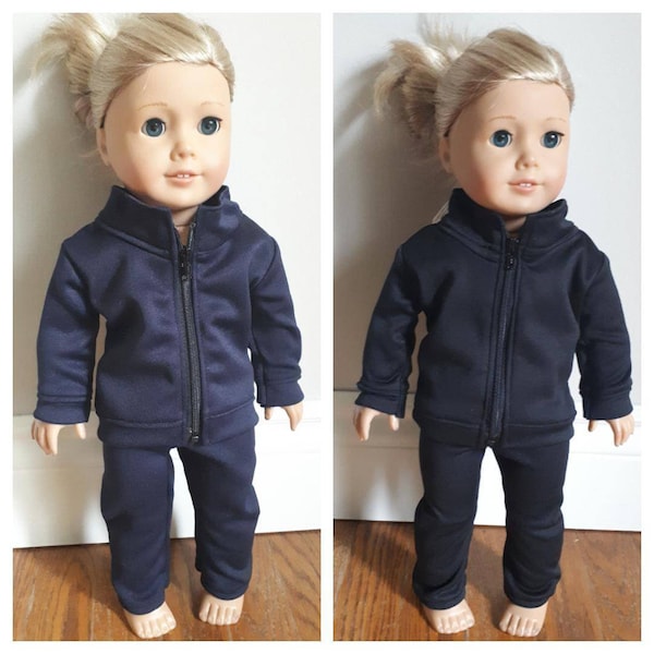 18" doll clothes warm-up jacket and pants with custom name option. Doll track suit, dance, cheer set