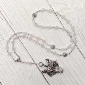 Skadhi Prayer Bead Necklace in Snow Quartz: Norse Goddess of Winter and the Wilderness