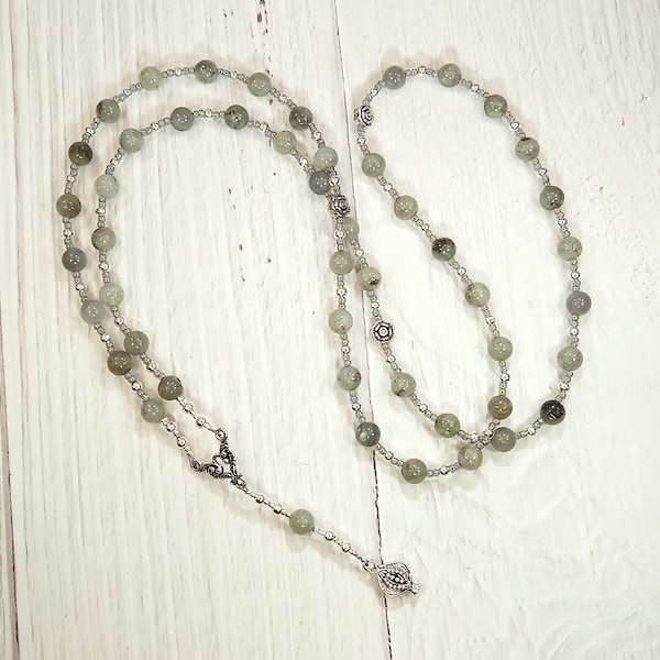Persephone Prayer Bead Necklace in White Labradorite: Greek Goddess of Spring, Growth, Death and the Afterlife, Queen of the Underworld