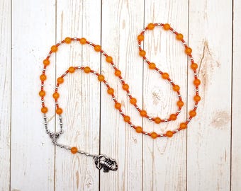 Serqet (Serket) Prayer Bead Necklace in Orange Jade: Egyptian Goddess of Healing, Magic, Scorpions and Venomous Beasts