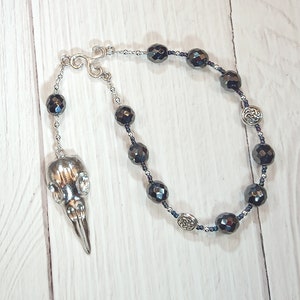 Morrigan Pocket Prayer Beads with Raven Skull: Irish Celtic Goddess of War, Death and Sovereignty