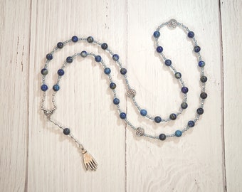 Nuada Prayer Bead Necklace in Sodalite: Irish Celtic God of Battle and Kingship, Sovereignty