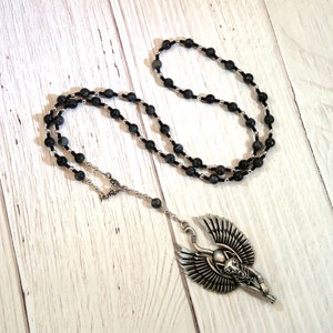 Bast (Bastet) Prayer Bead Necklace in Labradorite: Egyptian Goddess of Love, Joy, Music