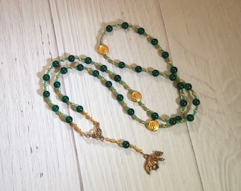 Artio Prayer Bead Necklace in Green Agate: Gaulish Celtic Goddess of the Bear