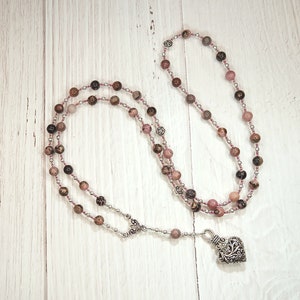 Aphrodite Prayer Bead Necklace in Rhodonite: Greek Goddess of Love and Beauty