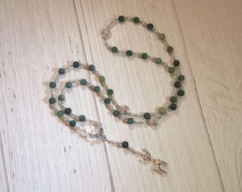 Collar de cuentas de oración Cernunnos (Kernunnos) en ágata musgosa: Dios celta galo de la naturaleza y las bestias salvajes