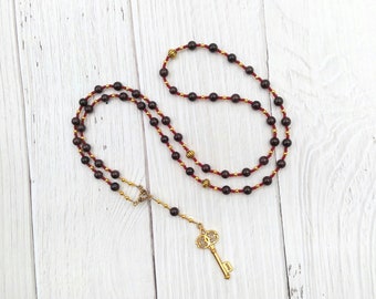 Hecate (Hekate) Prayer Bead Necklace in Garnet: Greek Goddess of Magic, Witchcraft, Darkness, Protection of the Home and Women