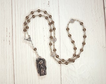 Odin Prayer Bead Necklace in Smoky Quartz: Norse God of Battle, Magic, Runes, Wisdom