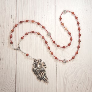 Epona Prayer Bead Necklace in Red Jasper: Gaulish Celtic Goddess of the Horse, Goddess of Soldiers