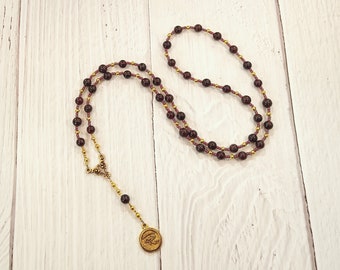 Horus the Elder (Heru-wer) Prayer Bead Necklace in Garnet: Egyptian God of Battle, Protection, Prosperity