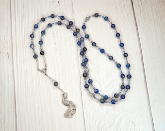 Hera Prayer Bead Necklace in Sodalite: Greek Goddess of the Sky and Heavens, Marriage and Fidelity, Queen of Olympus