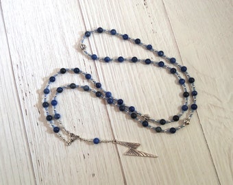 Zeus Prayer Bead Necklace in Sodalite: Greek God of Sky, Storm, Lightning, Justice