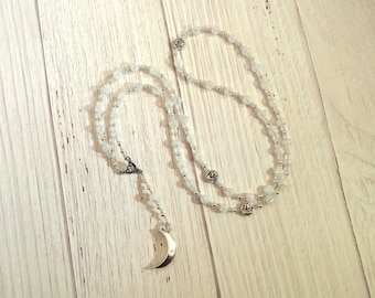 Selene Prayer Bead Necklace in Cracked Quartz: Greek Goddess of the Moon