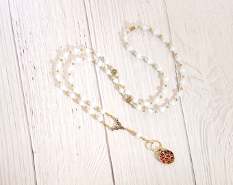 Persephone Prayer Bead Necklace in Alabaster: Greek Goddess of Spring, Growth, Death and the Afterlife, Queen of the Underworld