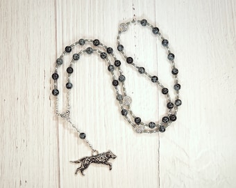 Skadhi Prayer Bead Necklace in Snowflake Obsidian: Norse Goddess of Winter and the Wilderness