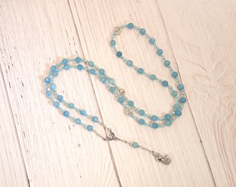 Amphitrite Prayer Bead Necklace in Aquamarine: Queen of the Seas and Consort of Poseidon