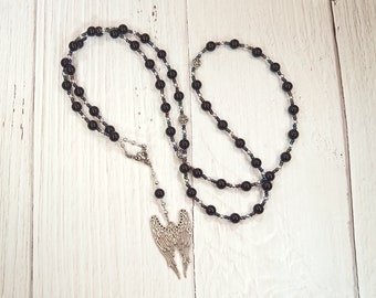 Nemesis Prayer Bead Necklace in Black Onyx: Greek Goddess of Vengeance and Retribution, Punisher of Those who have Evaded Justice