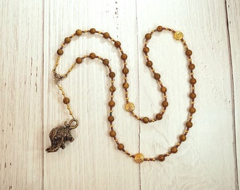 Frey Prayer Bead Necklace in Woodgrain Jasper: Norse God of Fertility, Abundance, Prosperity