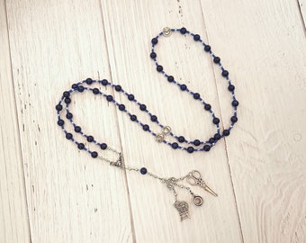 Prayer Bead Necklace for the Fates in Lapis Lazuli: Greek Goddesses of Fate and Destiny, Clotho, Lachesis and Atropos