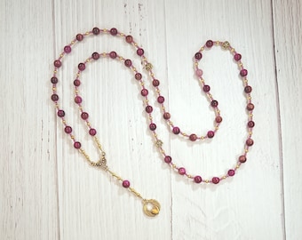 Eros Prayer Bead Necklace in Rose Red Tiger Eye: Greek God of Love, Lust and Passion