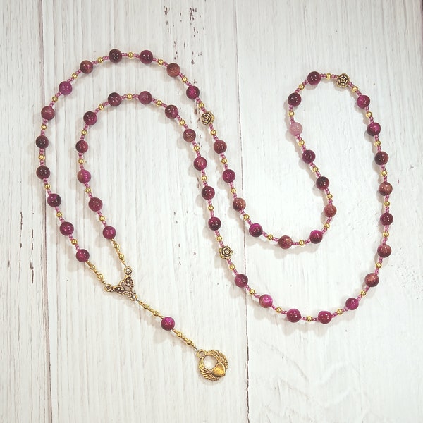Eros Prayer Bead Necklace in Rose Red Tiger Eye: Greek God of Love, Lust and Passion