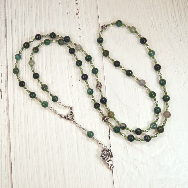 Demeter Prayer Bead Necklace in Moss Agate: Greek Goddess of Grain, the Harvest, the Seasons, and the Afterlife