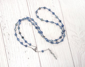 Asklepios (Asclepius) Prayer Bead Necklace in Blue Spot Agate: Greek God of Healing and Health, Patron of Physicians