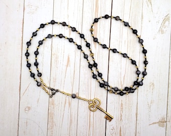 Hecate (Hekate) Prayer Bead Necklace in Labradorite: Greek Goddess of Magic, Witchcraft, Darkness, Protection of the Home and Women
