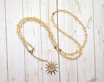 Apollo Prayer Bead Necklace in Honey Calcite: Greek God of Music and the Arts, Health and Healing, Archery and the Sun