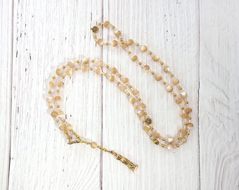 Aphrodite Prayer Bead Necklace in Mother of Pearl: Greek Goddess of Love and Beauty