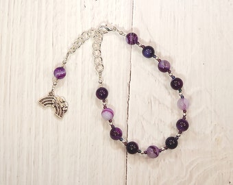 Iris Prayer Bead Bracelet in Purple Stripe Agate: Greek Goddess of the Rainbow, Messenger of the Gods