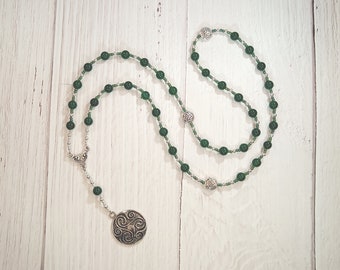 Danu Prayer Bead Necklace in Green Agate: Irish Celtic Mother Goddess