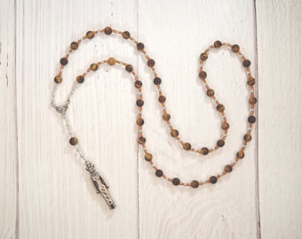 Bast (Bastet) Prayer Bead Necklace in Tiger Eye: Egyptian Goddess of Love, Joy, Music