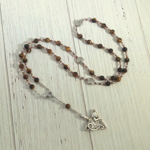 Freyja Prayer Bead Necklace in Tiger Eye: Norse Goddess of Love, War, Passion, Magic