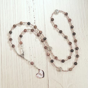 Nanna Prayer Bead Necklace in Rhodonite: Norse Goddess of Love and Devotion, Bride of Baldr