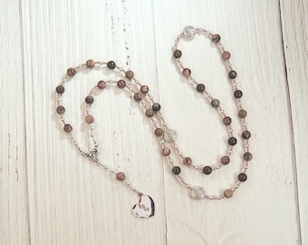 Nanna Prayer Bead Necklace in Rhodonite: Norse Goddess of Love and Devotion, Bride of Baldr