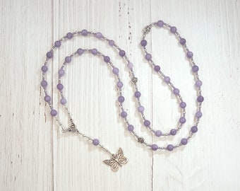 Psyche Prayer Bead Necklace in Milky Amethyst: Greek Goddess of the Soul, Bride of Eros